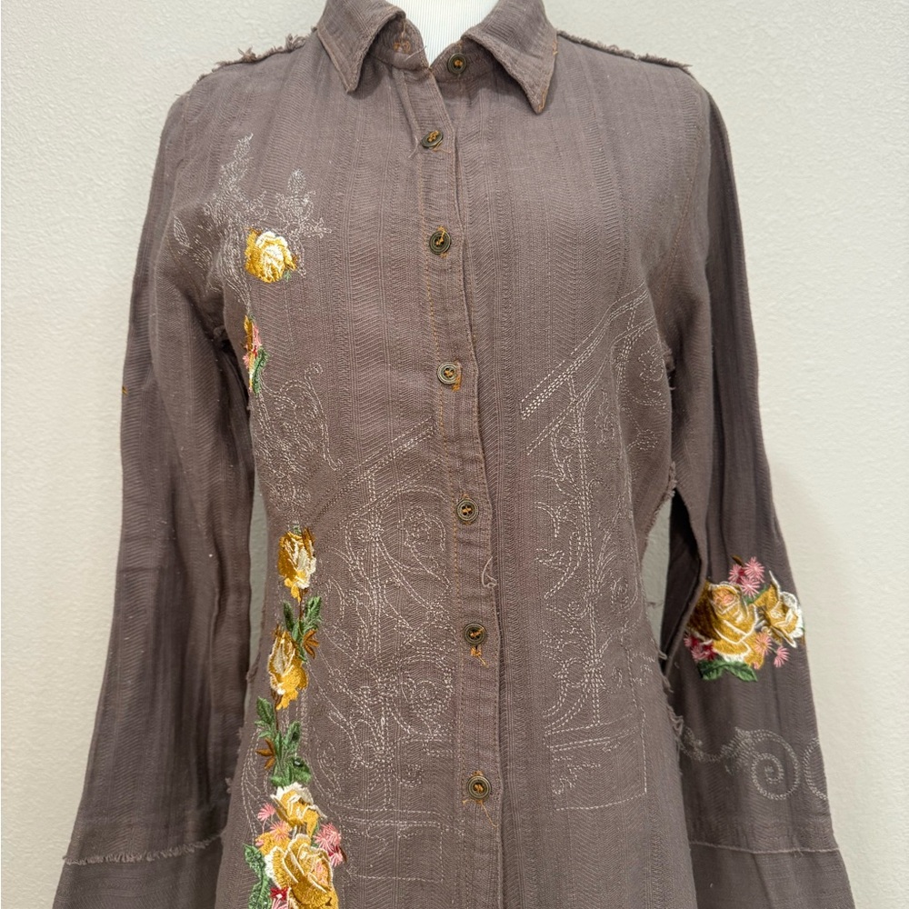 Vintage DB Sport Embroidered Brown Button-Up Shirt